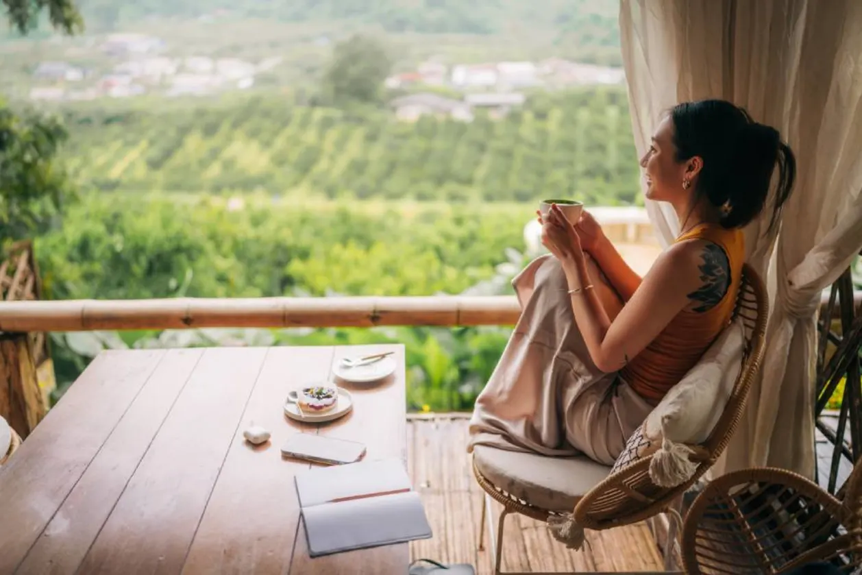 Mindful morning routine with coffee without phone